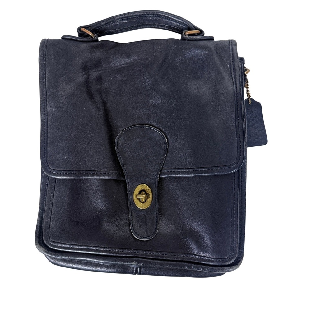 Coach Briefcase Handbag Womens OS Black Vintage Leather Turnlock Top Handle Bag